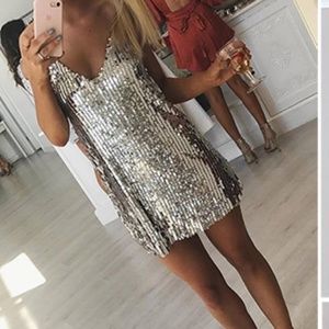 2 LEFT! Silver Shiny Sequin Cocktail Party Dress